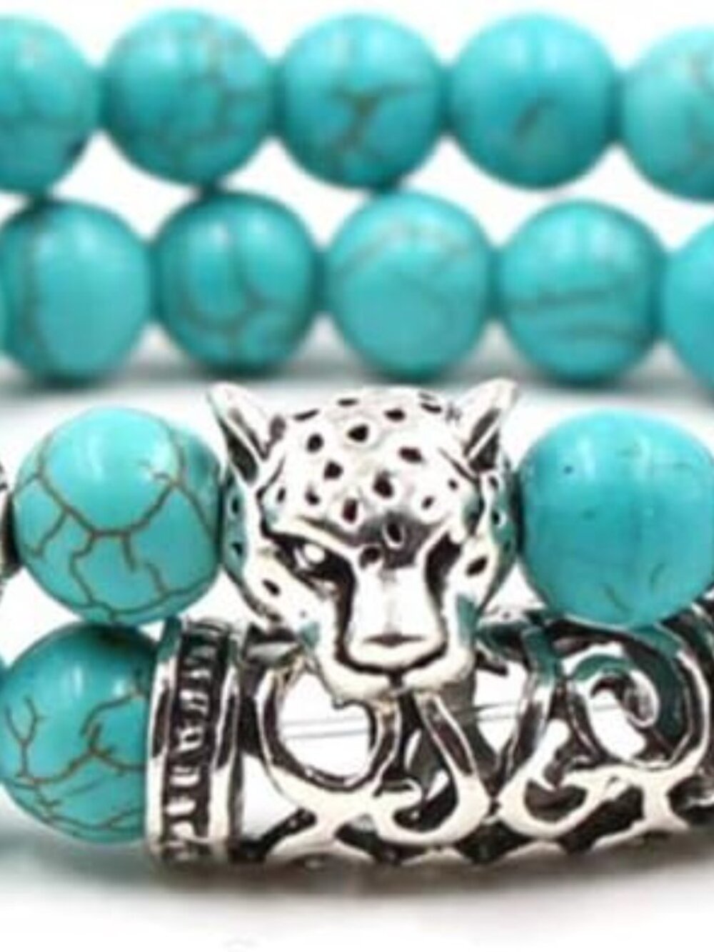 Turquoise and Silver Leopard‎ Bracelet Set Trendy Boho Statement